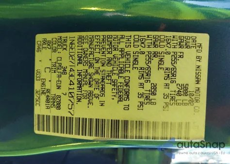 2003 Nissan Frontier Se-V6 z USA, uszkodzony, nr VIN 1N6ED27T43C410757